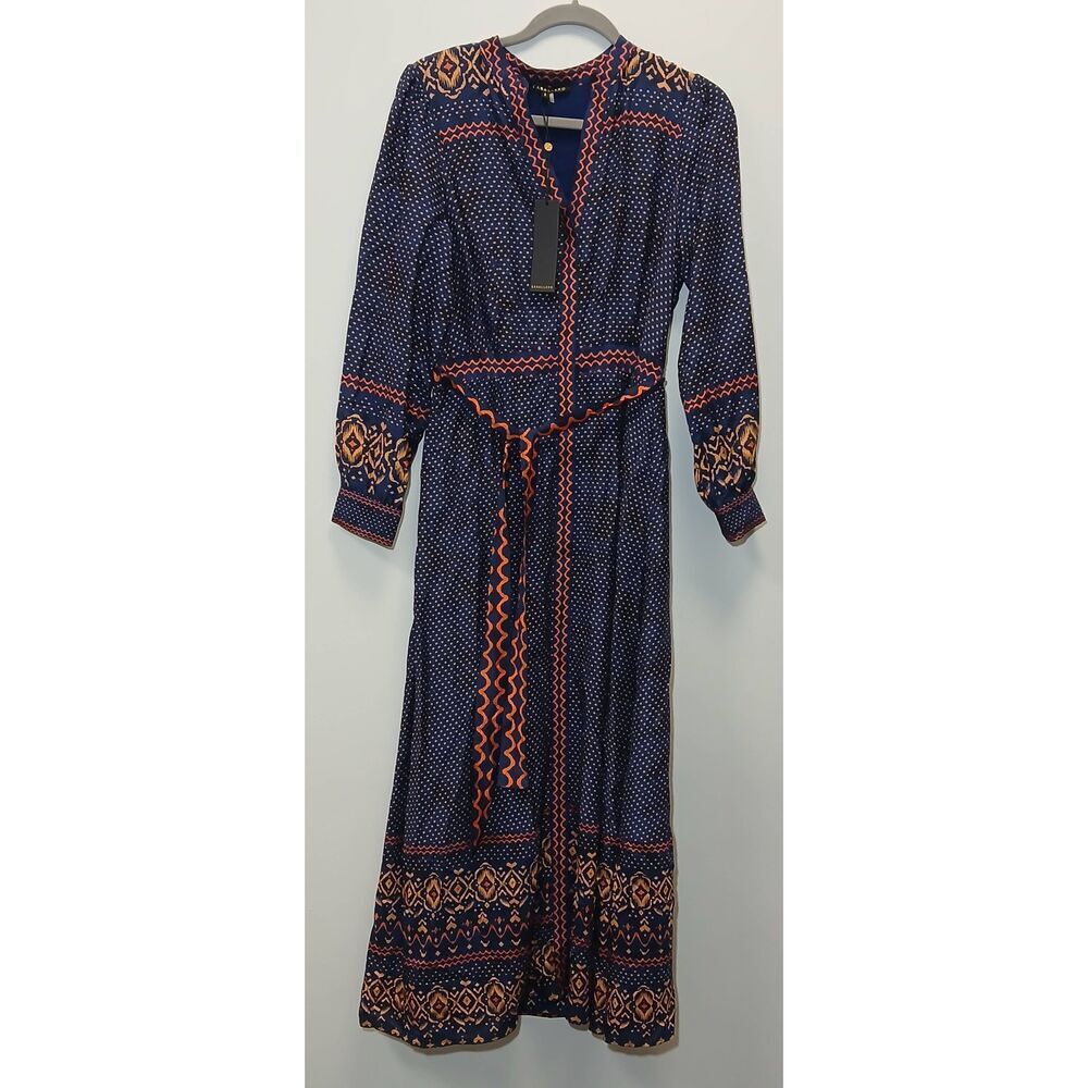 Caballero womens small long maxi michelle dress blue silk batik resort wear